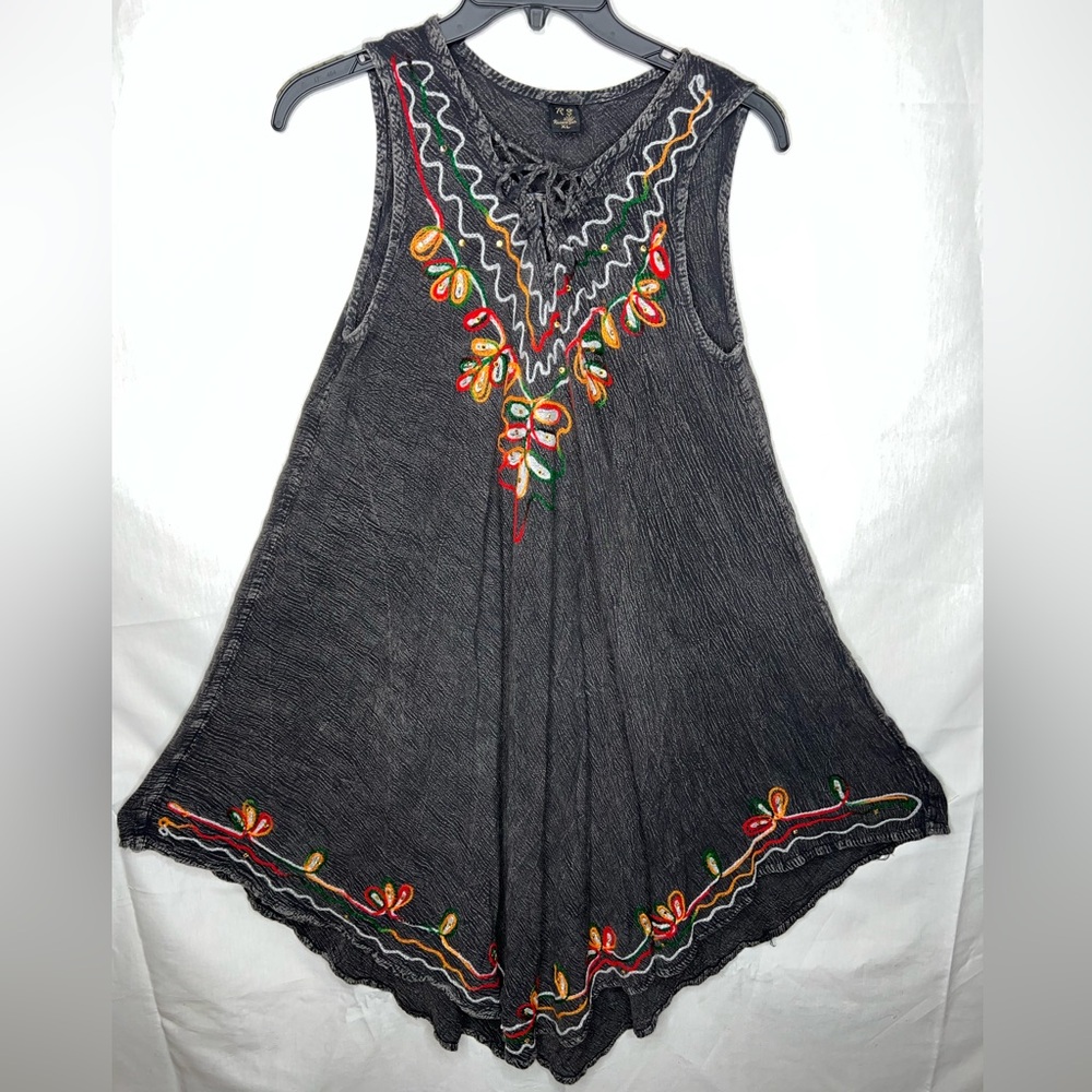 Rivieras Charcoal Dress‎ with Multicolor Embroidery